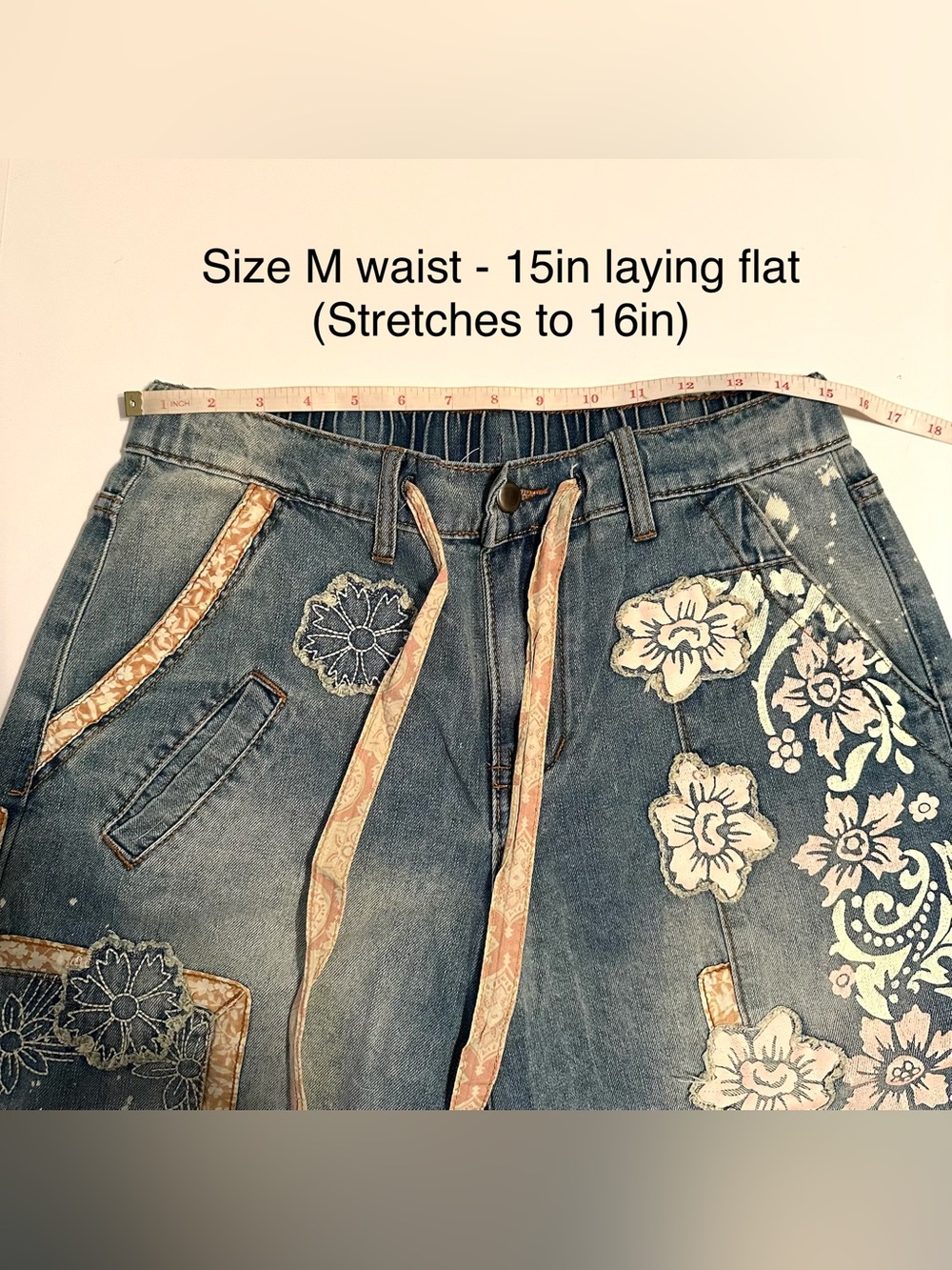 Oli & Hali Floral Block Patched Denim Pants - Picture 5 of 6